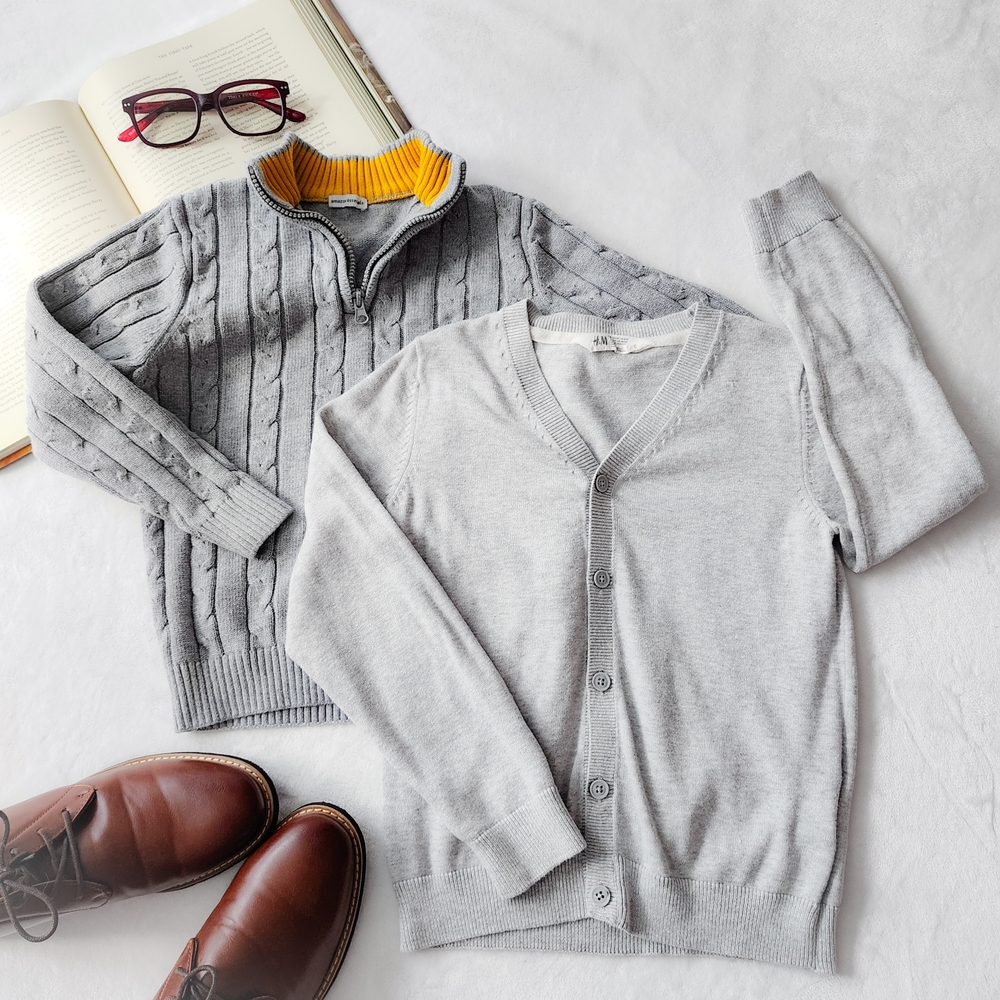 Boys Sweater Bundle Size 8: H&M Cardigan + Amazon Essentials Quarter Zip